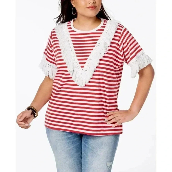 Say What Plus Size Cotton Fringe Striped T-Shirt NEW Size 1X - Picture 5 of 9